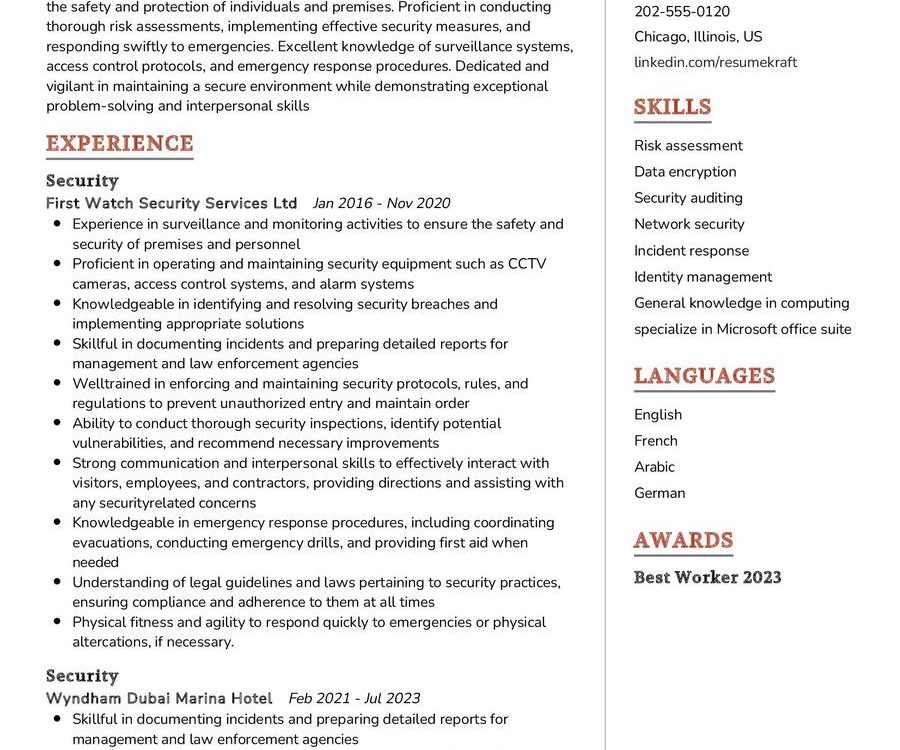 Security CV Example In 2024 ResumeKraft   Security CV Example 900x750 