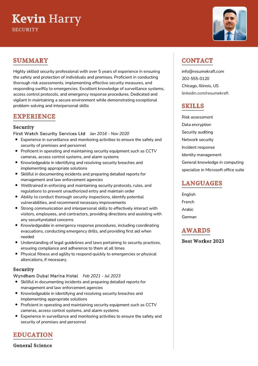 Security CV Example In 2024 ResumeKraft   Security CV Example 