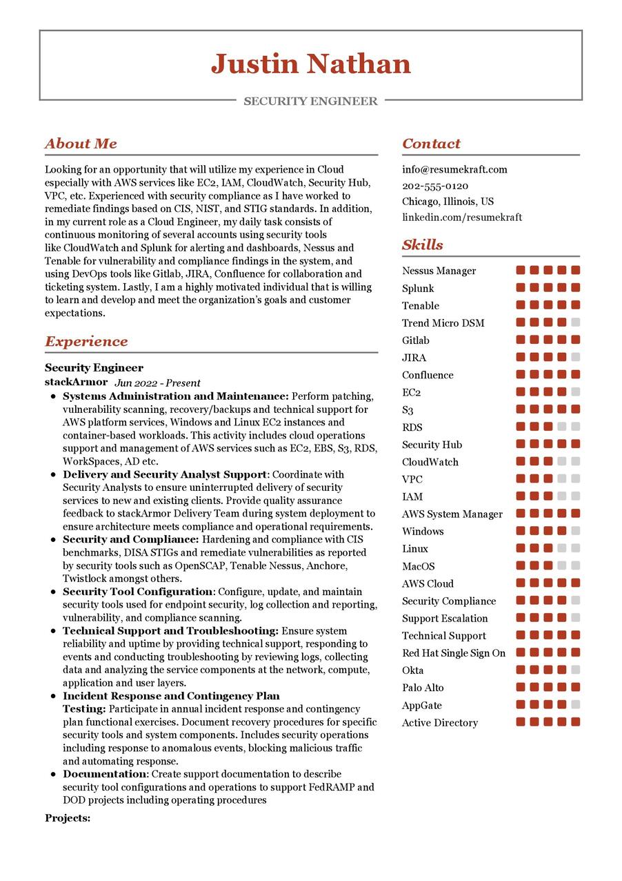 Security Engineer CV Example in 2024 - ResumeKraft