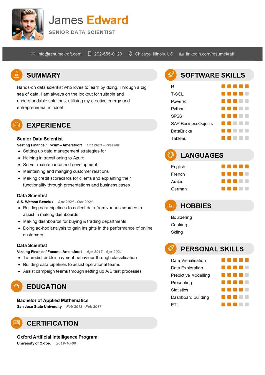 Senior Data Scientist CV Example in 2024 - ResumeKraft