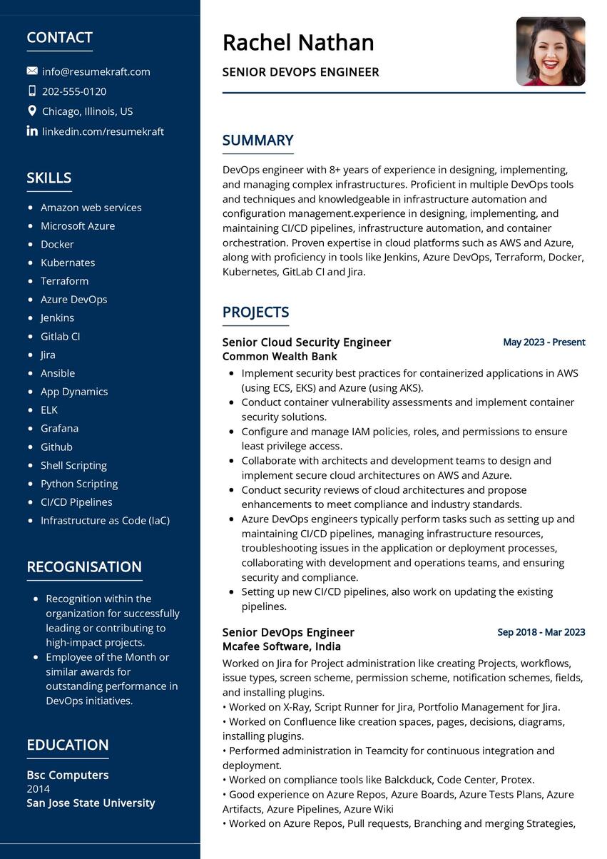 Senior DevOps Engineer CV Sample in 2024 - ResumeKraft