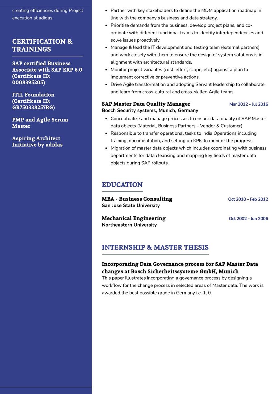 Senior IT Project Manager SAP - Senior IT Project Manager SAP S 4 Rollout CV Sample 1