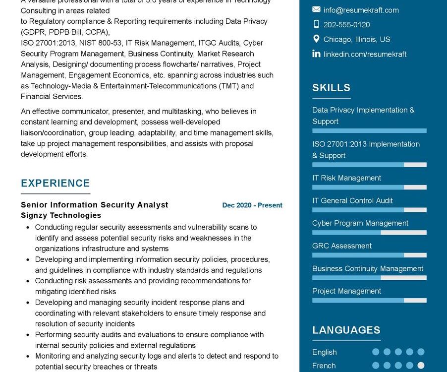 Senior Information Security Analyst CV Sample In 2024 ResumeKraft   Senior Information Security Analyst CV Sample 902x750 