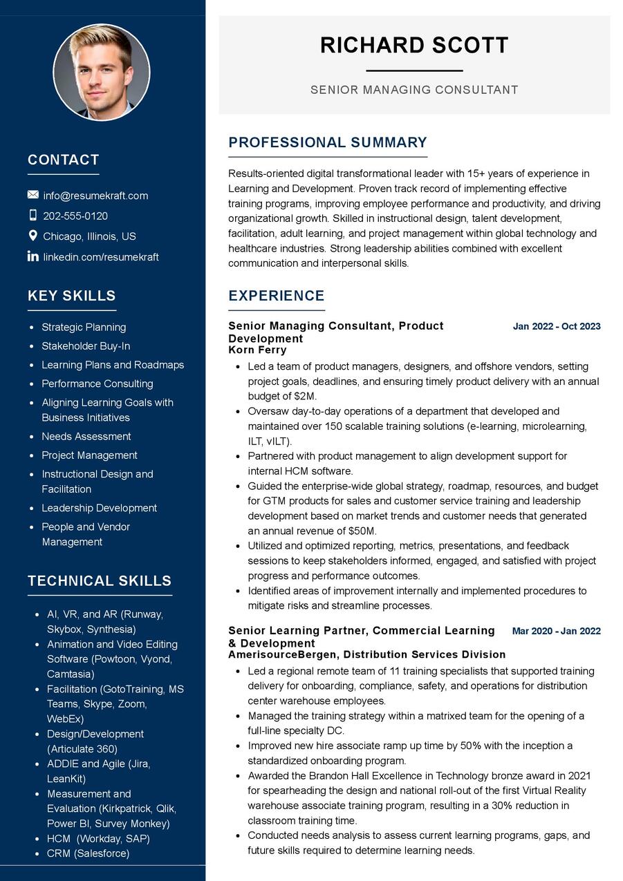 Senior Managing Consultant CV Example in 2024 - ResumeKraft