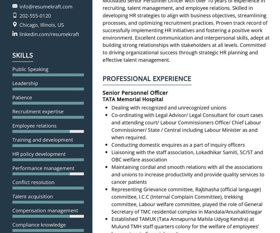 Senior Personnel Officer CV Example