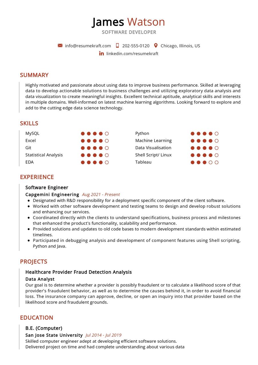 Software Developer CV Sample in 2024 - ResumeKraft