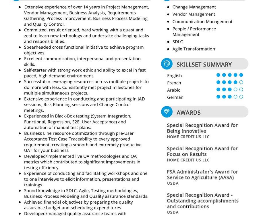 Software Quality Assurance Manager CV Example