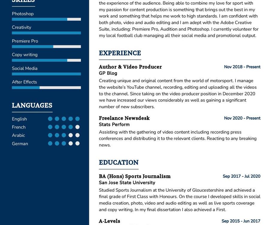 Sports Media Professional CV Example in 2024 - ResumeKraft