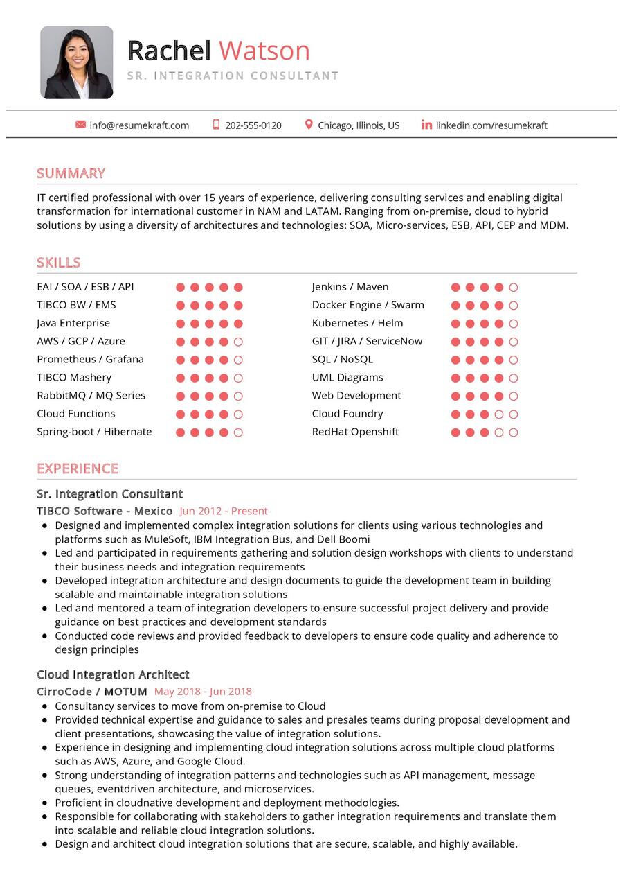 Sr. Integration Consultant CV Example in 2024 - ResumeKraft