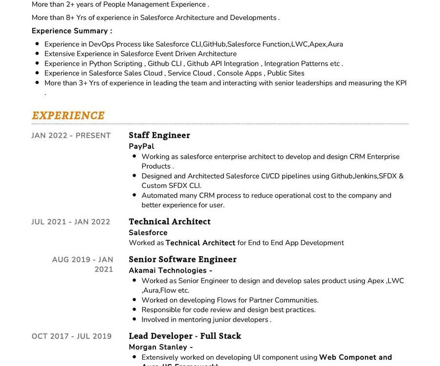 Staff Engineer CV Sample