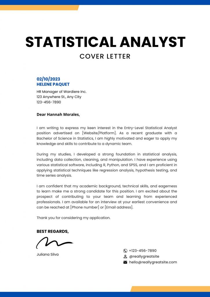 cover letter for graduate statistician