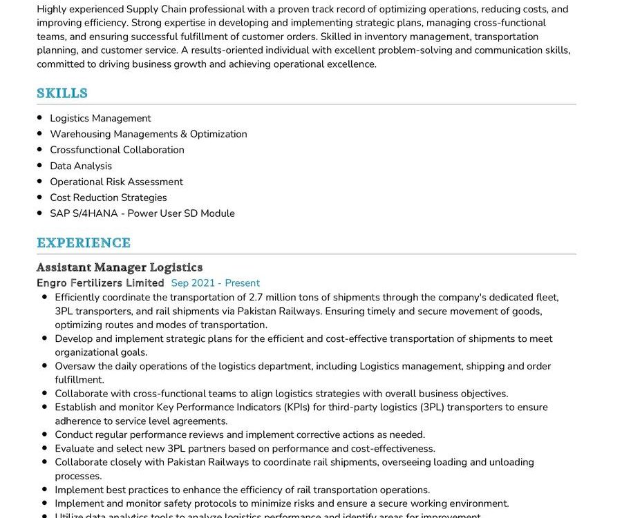 Supply Chain Professional CV Example