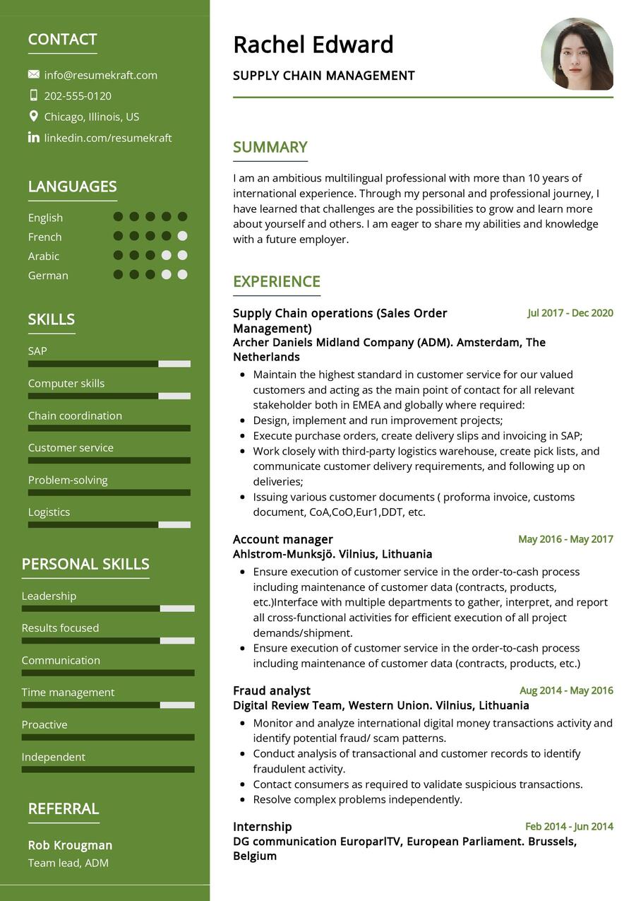 Supply Chain Management CV Example in 2024 - ResumeKraft