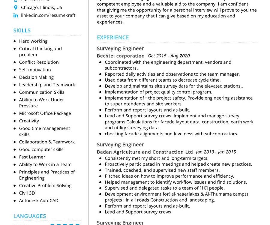 Surveying Engineer CV Example in 2024 - ResumeKraft