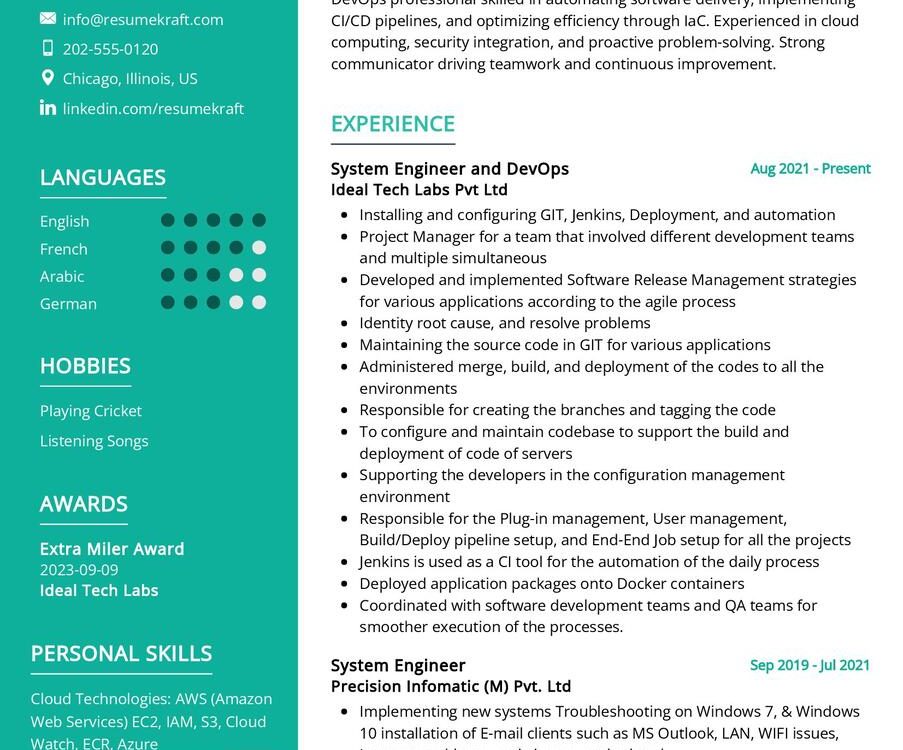 System Engineer And Devops Cv Sample In 2024 - Resumekraft