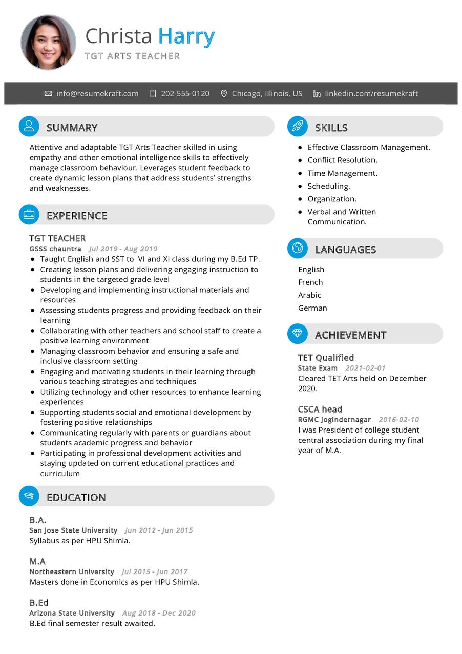 sample resume for tgt teacher