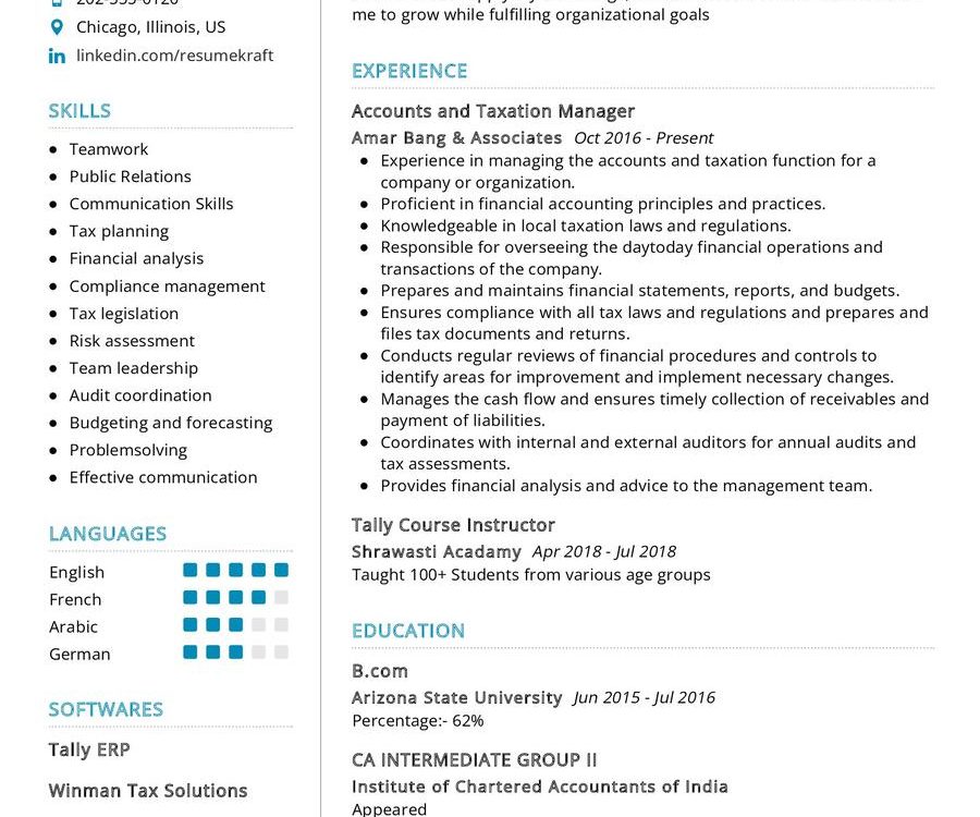 Taxation Manager CV Sample