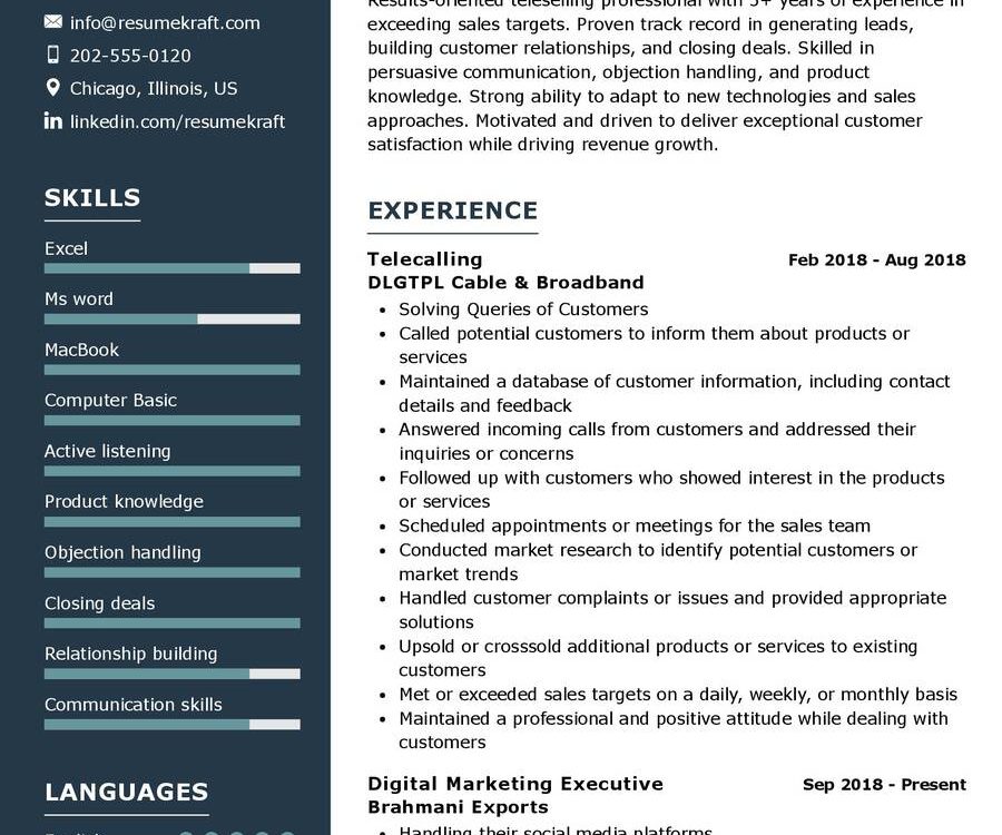 Teleselling CV Sample