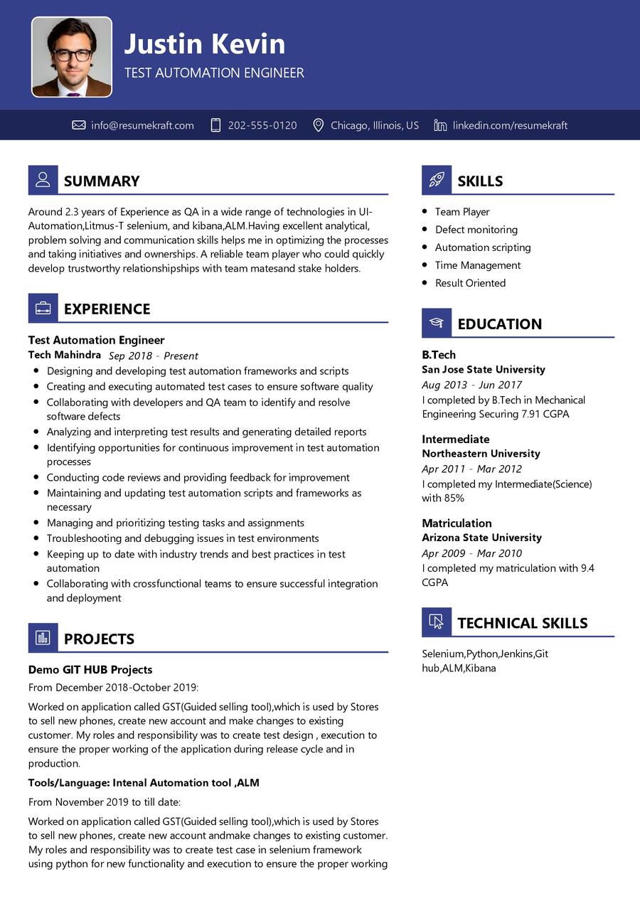 Test Automation Engineer CV Sample in 2024 - ResumeKraft