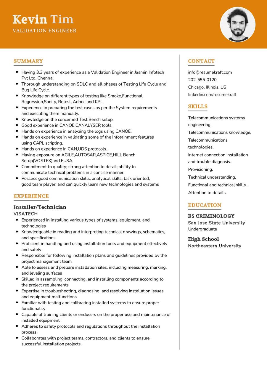 Validation Engineer CV Example in 2024 - ResumeKraft