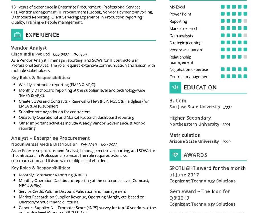 Vendor Analyst CV Sample in 2024 - ResumeKraft