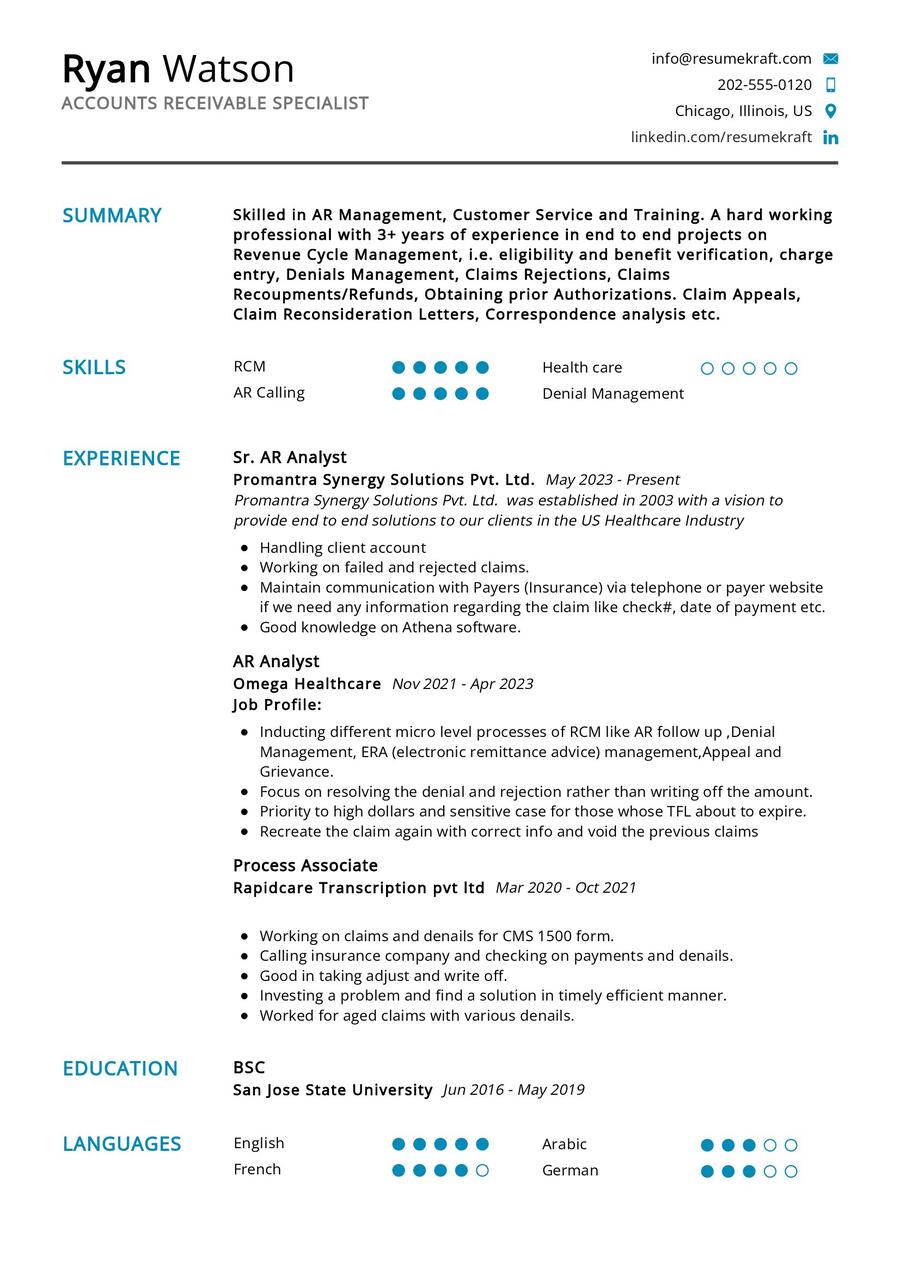 Accounts Receivable Specialist CV Sample in 2024 - ResumeKraft