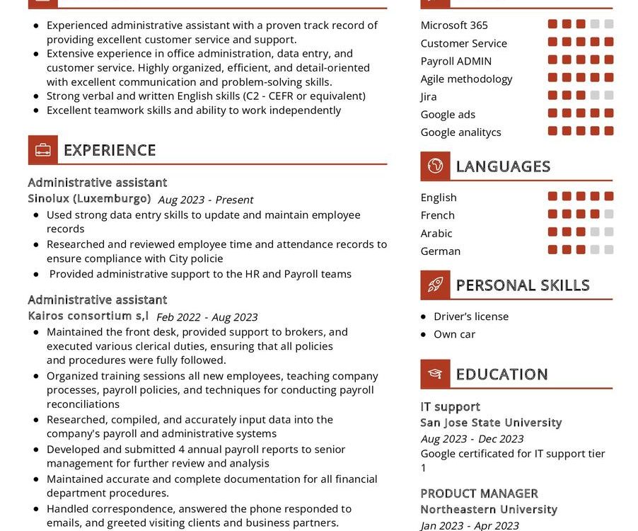 Administrative assistant CV Sample