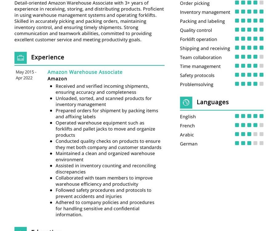 Amazon Warehouse Associate Resume Sample In 2024 ResumeKraft