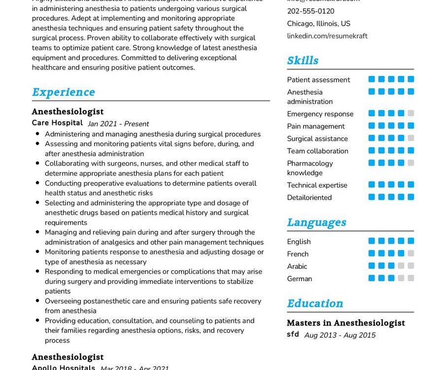 Anesthesiologist Resume Sample in 2024 - ResumeKraft