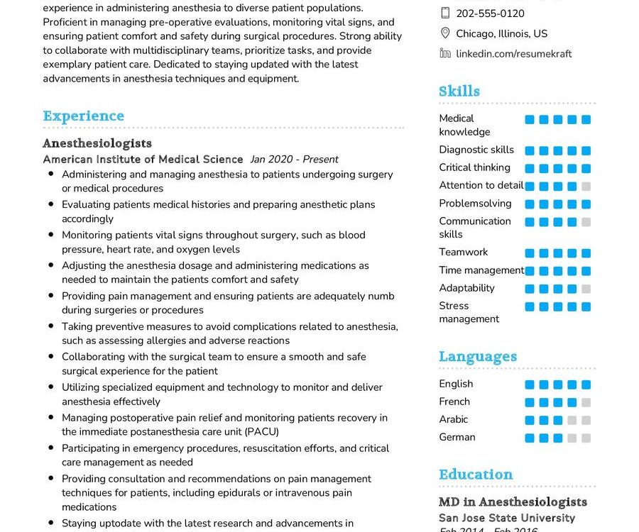Anesthesiologists Resume Sample