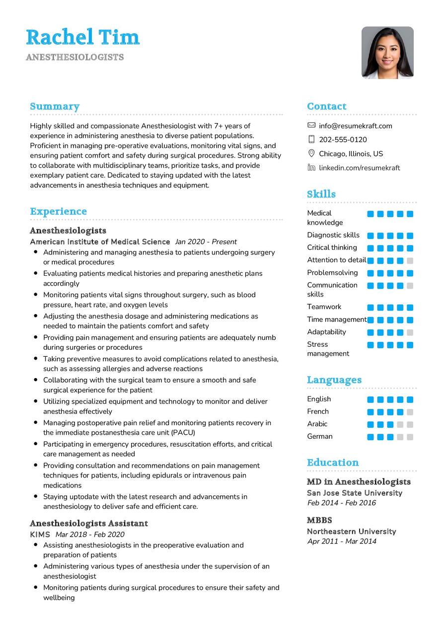 Anesthesiologists Resume Sample in 2024 - ResumeKraft