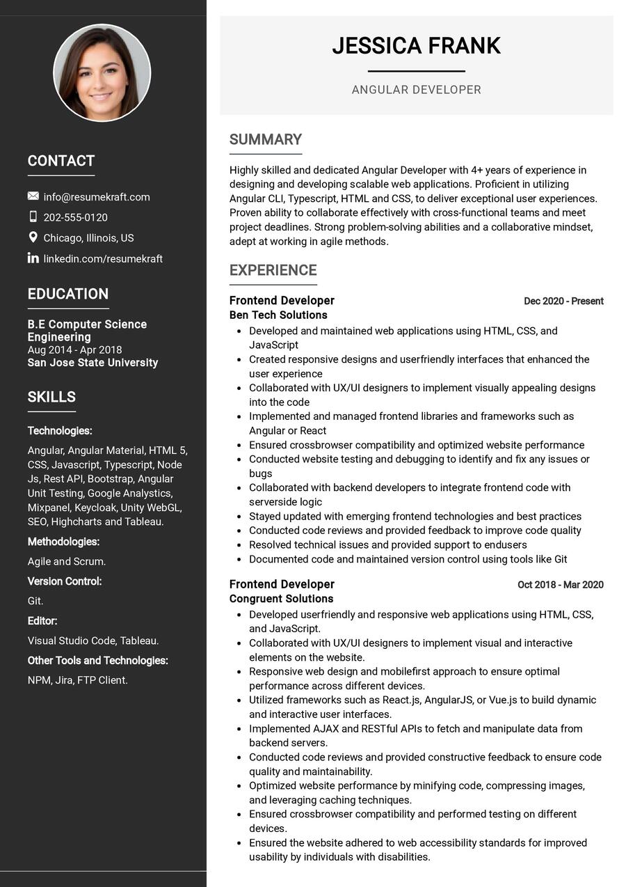 Angular Developer Resume Sample in 2024 - ResumeKraft