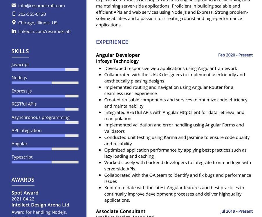 Angular Developer CV Sample in 2024 - ResumeKraft