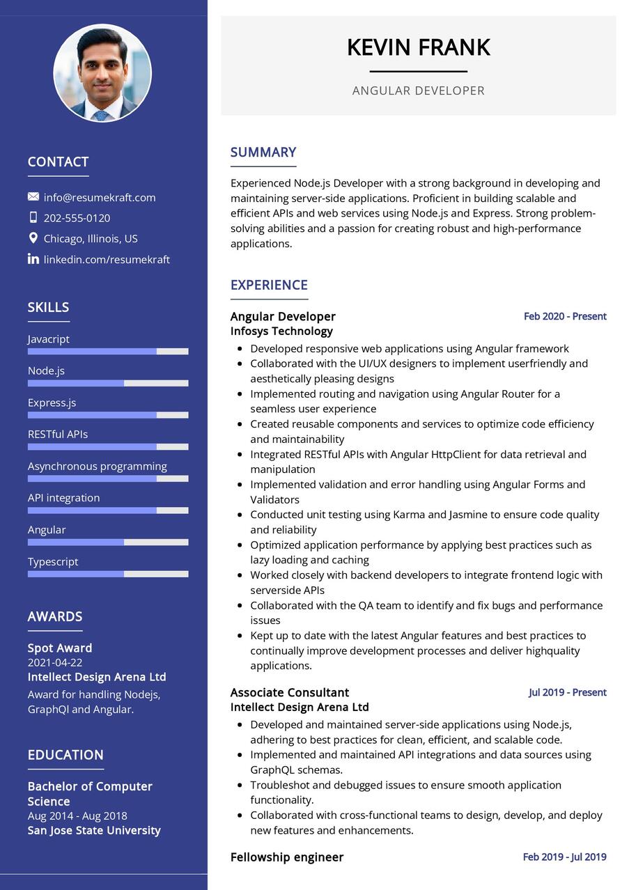 professional summary in resume for angular developer