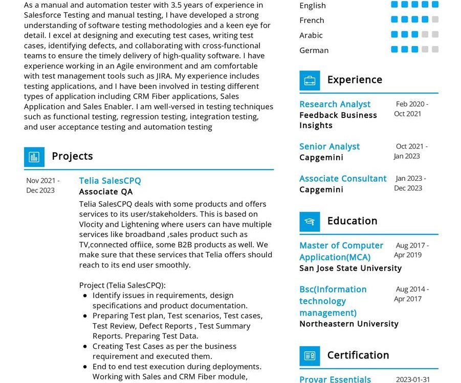 Associate Consultant Resume Sample