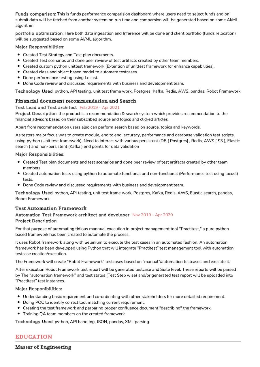 Associate Test Architect CV Sample in 2024 ResumeKraft
