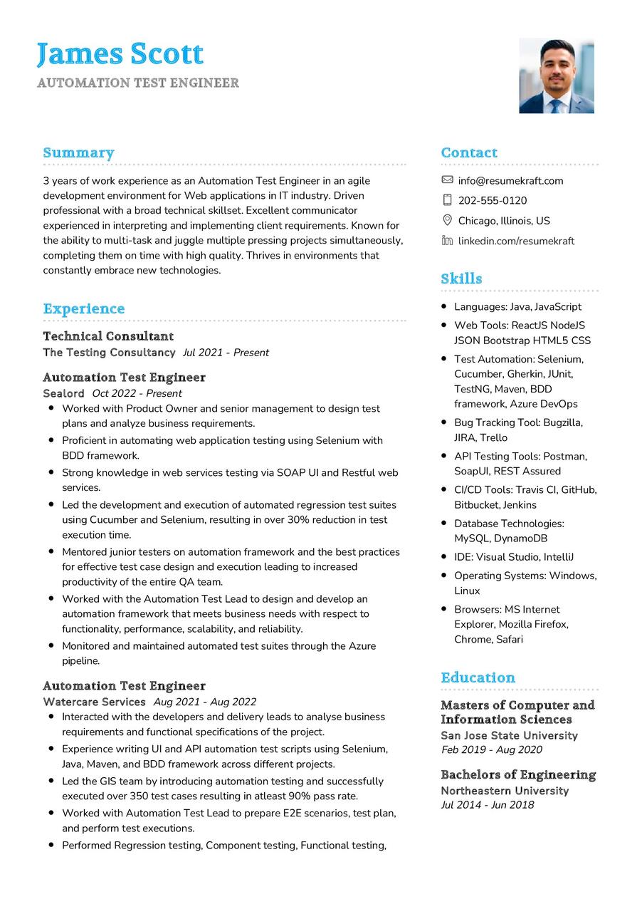 Automation Test Engineer CV Sample in 2024 - ResumeKraft