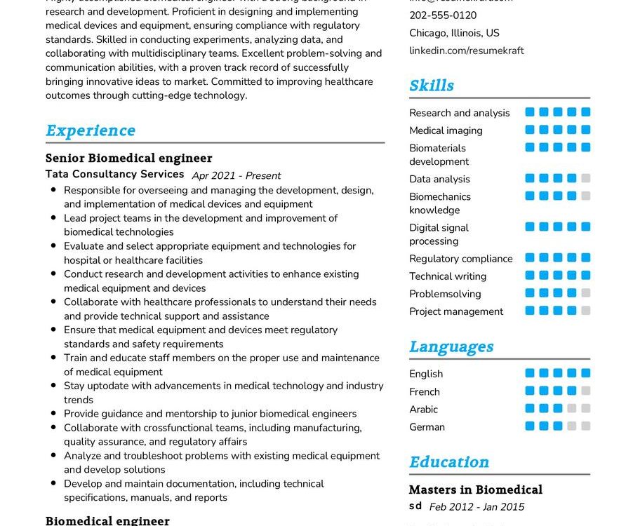 Biomedical Engineer Resume Sample
