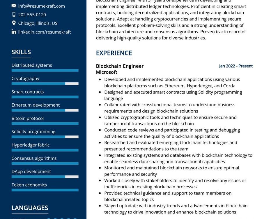 Blockchain Engineer Resume Sample in 2024 - ResumeKraft