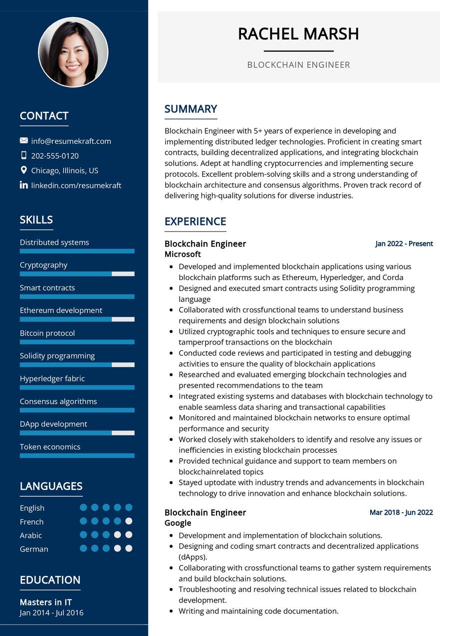 Blockchain Engineer Resume Sample In Resumekraft