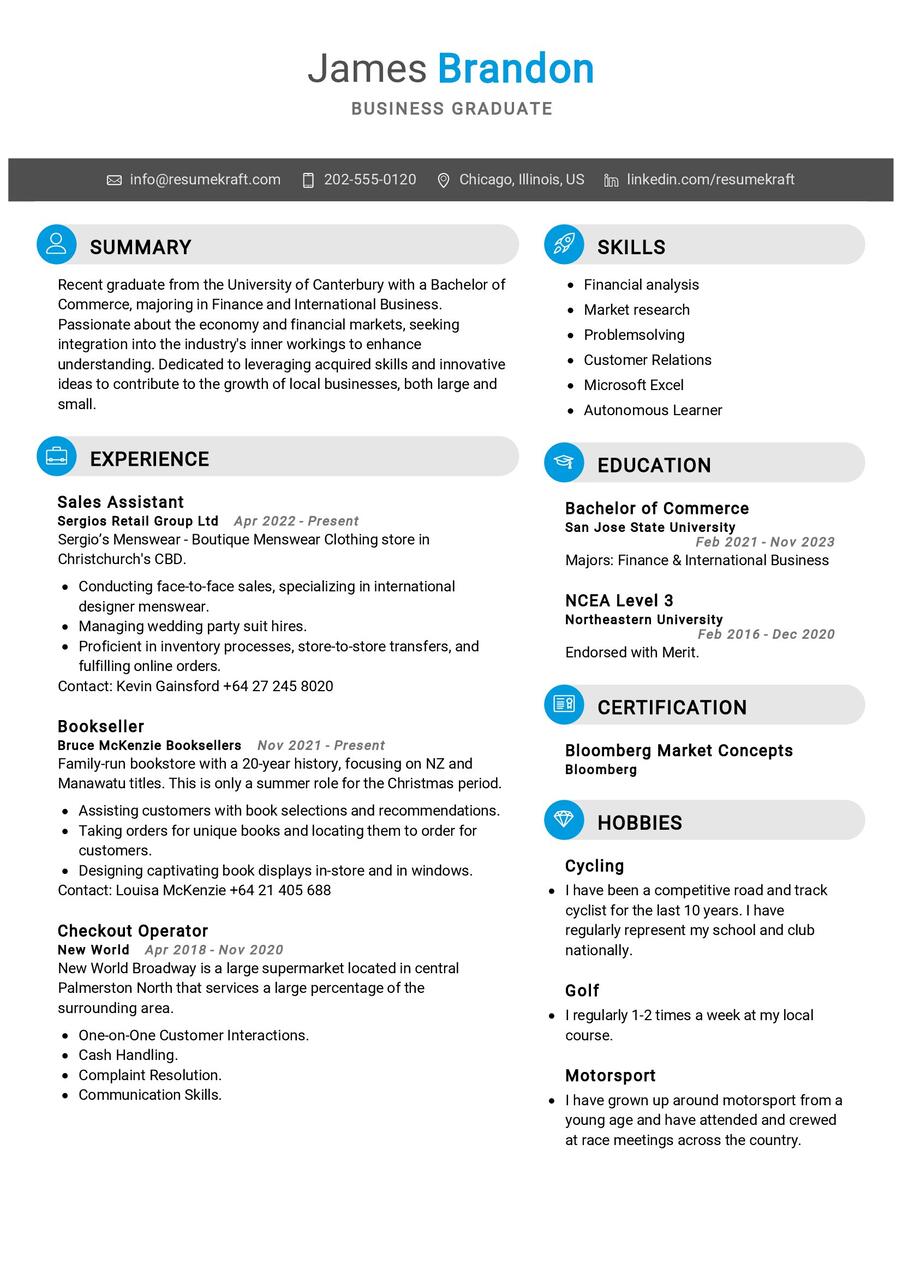 Business Graduate Cv Example In 2024 - Resumekraft