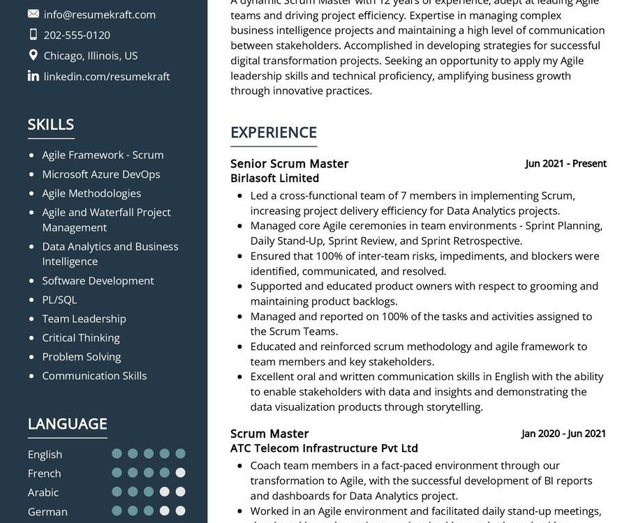 Certified Scrum Master CV Example in 2024 - ResumeKraft