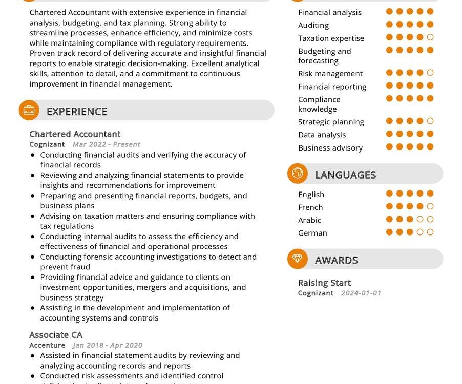 Chartered Accountant Resume Sample