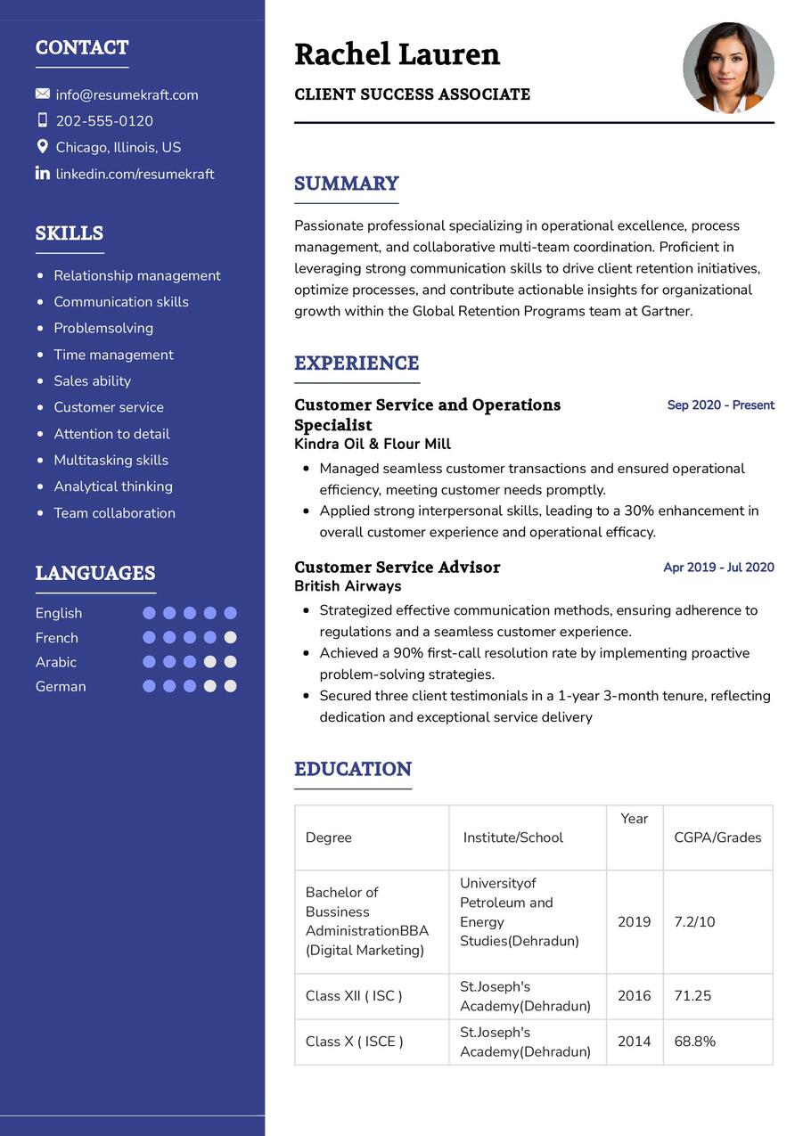 Client Success Associate CV Example in 2024 - ResumeKraft