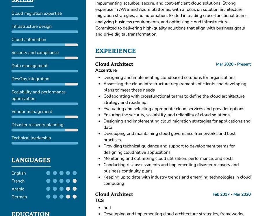 Cloud Architect Resume Sample In 2024 - ResumeKraft