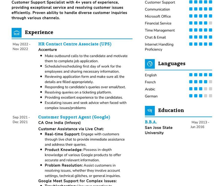 Contact Center Associate CV Example