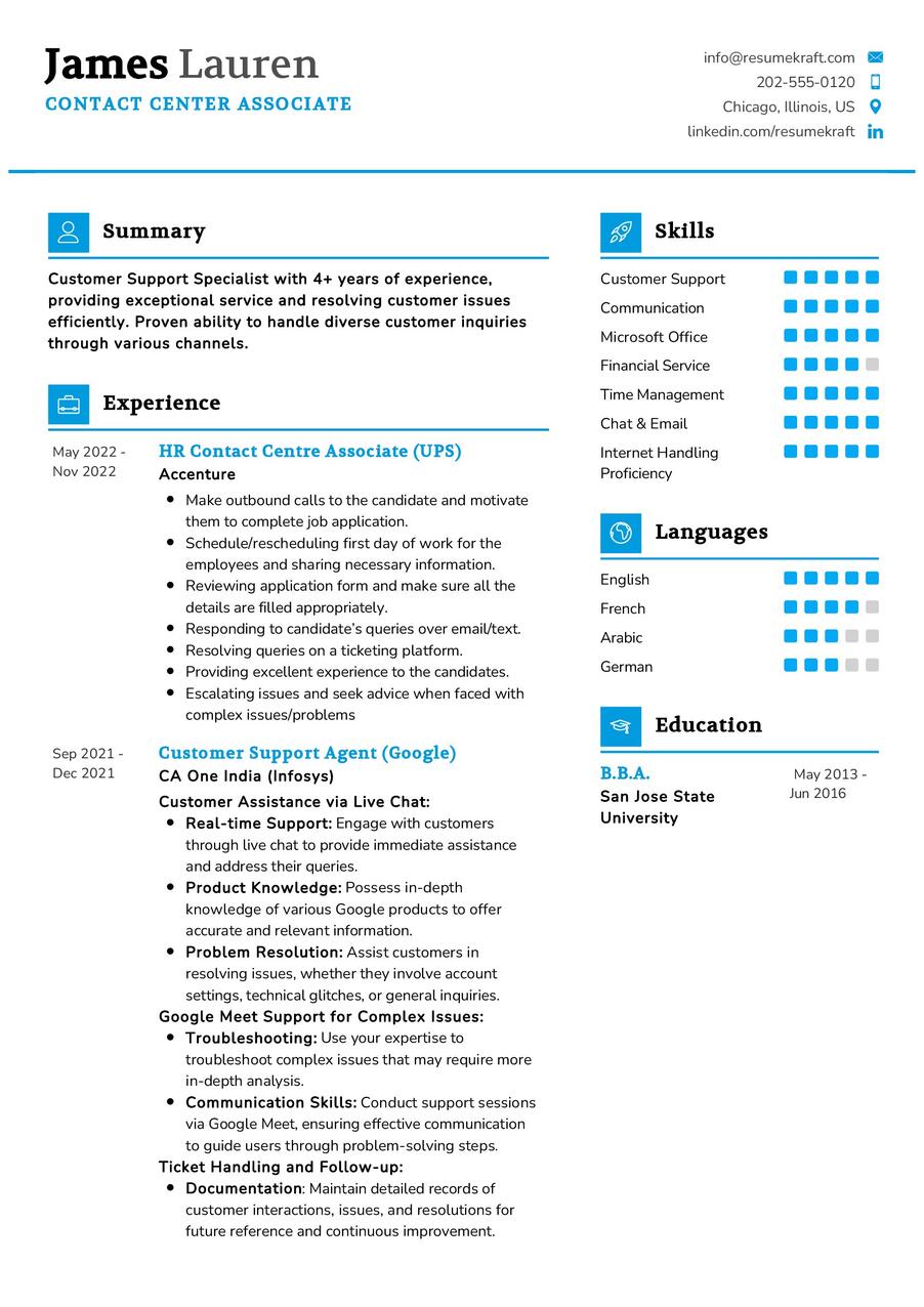 Contact Center Associate CV Example