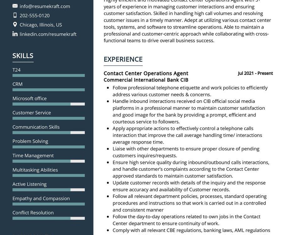 Contact Center Operations Agent CV Example