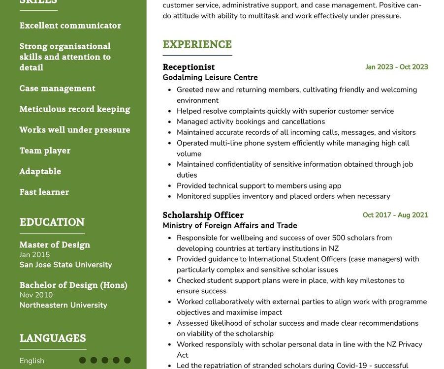Court Registry Officer CV Sample