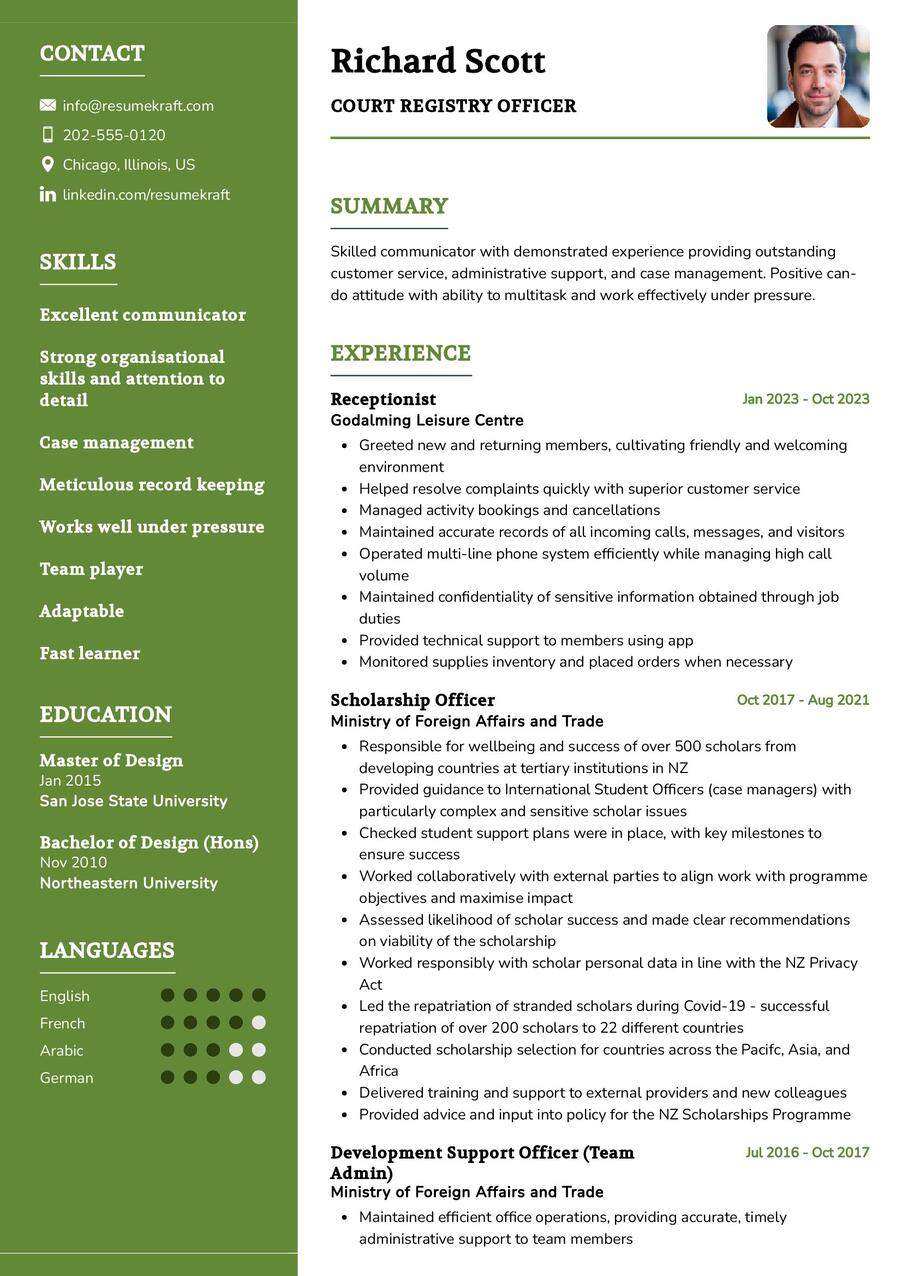 Court Registry Officer CV Sample in 2024 - ResumeKraft